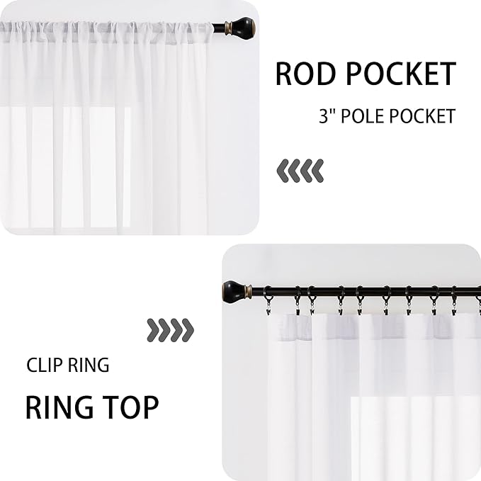 Tollpiz Short Sheer Door Curtain Closet Linen Textured Curtain Sheers Doorway Light Filtering Voile Patio Glass Door Rod Pocket Curtains French Door, 54 x 54 inches Long, White, Set of 1 Panel