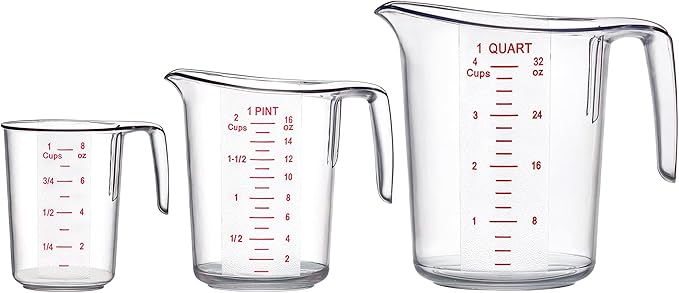 Amazing Abby - Melissa - Plastic Measuring Cups (3-Piece Set), Food-Grade Measuring Jugs, 1/2/4-Cup Capacity, Unbreakable, Stackable, Dishwasher-Safe, Great for Oil, Vinegar, Flour, and More