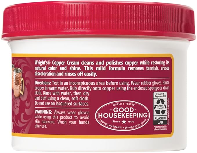 Wright's Copper and Brass Cream Cleaner - Gently Cleans and Removes Tarnish Without Scratching, 8 Ounce (Pack of 6)