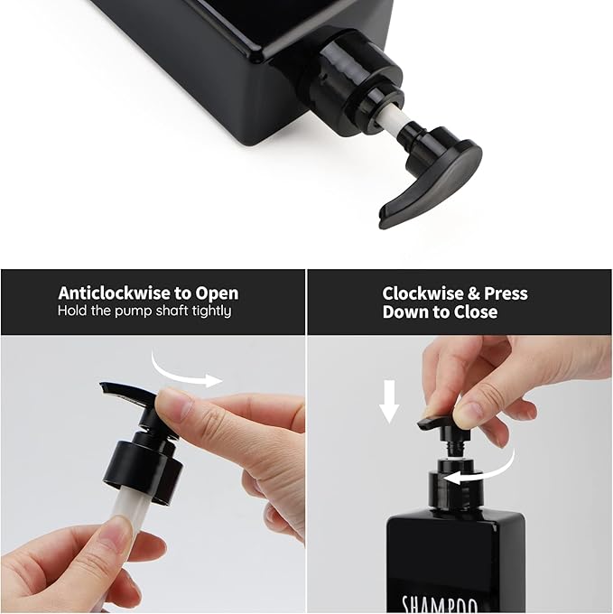 Segbeauty Plastic Square Soap Dispenser Black, 3pcs 16.9oz Refillable Shampoo and Conditioner Bottles, 500ml Empty Reusable Pump Bottle Bathroom Shower Dispenser Set for Body Wash Liquid Gel Lotion
