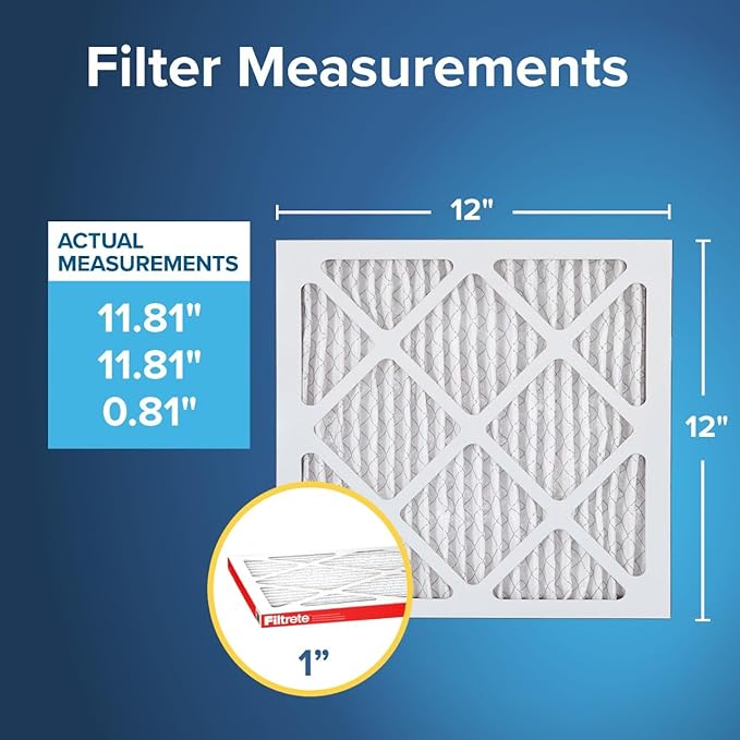 Filtrete 12x12x1 AC Furnace Air Filter, MERV 11, MPR 1000, Micro Allergen Defense, 3-Month Pleated 1-Inch Electrostatic Air Cleaning Filter, 4 Pack (Actual Size 11.81x11.81x0.81 in)
