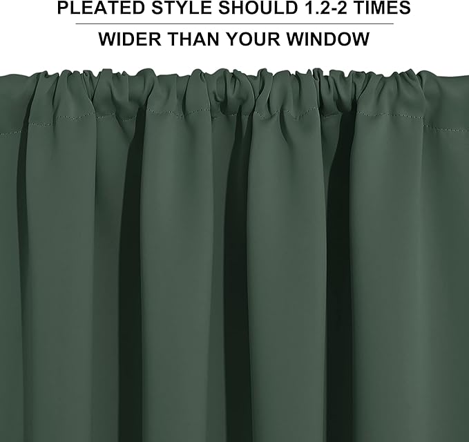 RYB HOME Living Room Curtains 63 inch Length 2 Panels Set, Thermal Insulated Privacy Window Drapes Rod Pocket Design All Lights Blocking for Bedroom Studio, W 42 x L 63 inch, Dark Green
