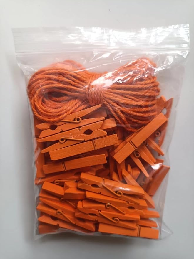 1.9 in Orange Wood Clothespins Hang Kids Artwork Craft Project Clothes Clips for Drying Bag Pegs with String Pack 50