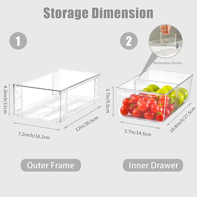 8Pack Clear Stackable Kitchen Storage Organizer,Pantry Organizers and Storage,Foods Organizer Bins with Handles, Easily Assemble for Bathroom, Kitchen, Refrigerator, Pantry, Cabinet, Closet