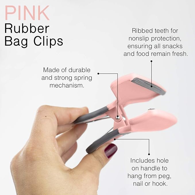 COOK WITH COLOR Food Clips - Wide Heavy Duty Chip Clips, Large Bag Clips for Food Storage with Air Tight Seal Grip, Pack of 8, Pink