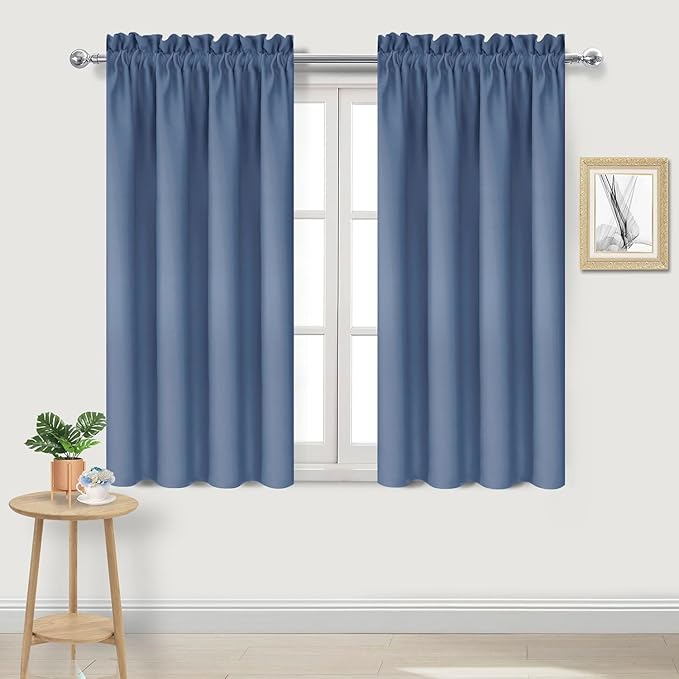 DWCN Blackout Curtains – Thermal Insulated, Energy Saving & Noise Reducing Bedroom and Living Room Curtains, Dusty Blue, W 38x L 54 Inch, Set of 2 Rod Pocket Curtain Panels