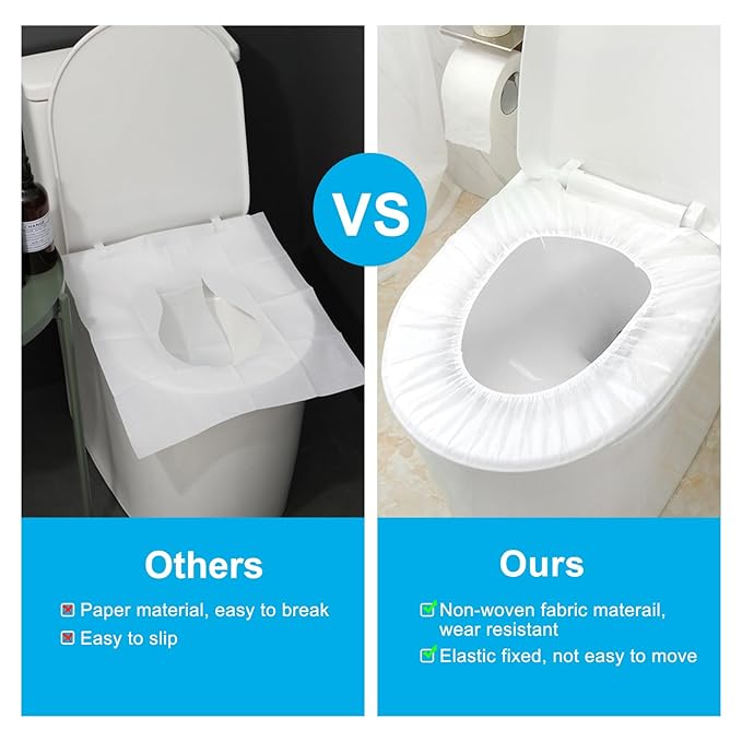 50 Pack Disposable Toilet Seat Cover Waterproof Non-Woven Fabric, Disposable Toilet Seat Covers for Travel, Disposable Seat Covers for Outing Hotel Hospital Public Toilet (Individual Package)