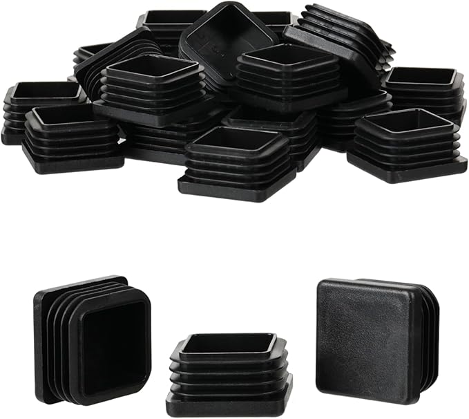 Furnigear Plastic Plugs Tubing End Cap Chair End Caps Outside Bottom Tubing Caps Square Furniture Sliders Glides Black (24, Fit 1.19-1.3" Square Tube Inner Size)