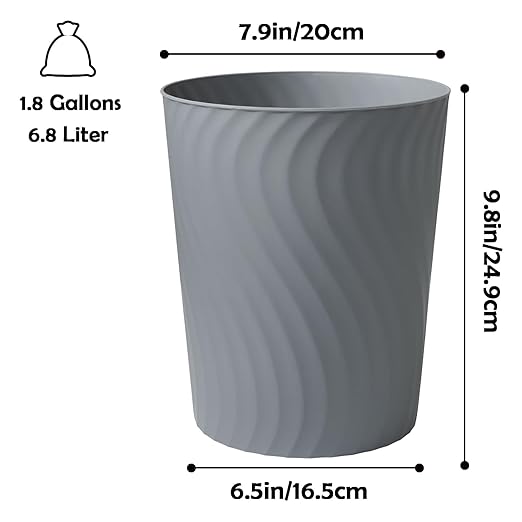 YGJT Small Trash Can, 3 Pack 1.8 Gallons Bathroom Trash Can, Slim Waste Basket, Round Garbage Can, Plastic Trash Bin for Kitchen, Dorm, Bedroom, Office, Living Room, Study, Compact Spaces(Grey)