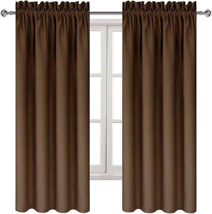 DWCN Blackout Curtains for Bedroom - Thermal Insulated Privacy Energy Saving Rod Pocket Drapes for Living Room, W 38 x L 72 Inch, Brown, Set of 2