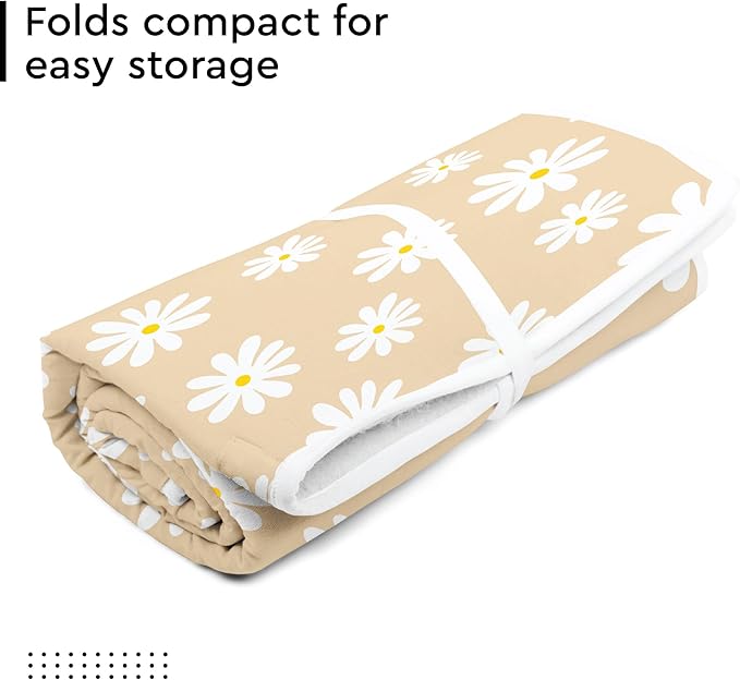Encasa XO Ironing Mat/Pad (Large 48"x28") with 3mm Padding & Silicone Iron Rest for Steam Pressing on Tabletop or Bed - Heat Resistant, Portable, Quilting & Travel Blanket - Daisy Beige
