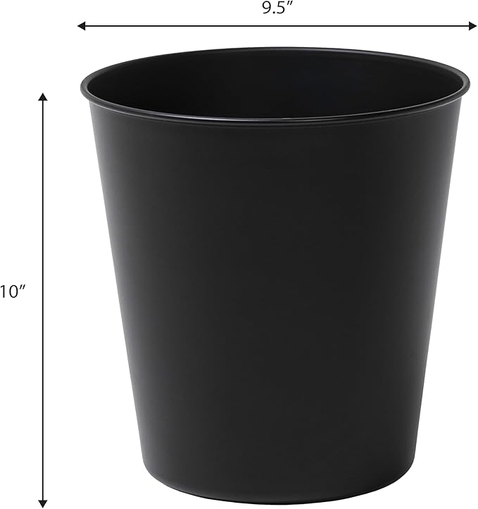 happimess HPM1113A-SET2 Nolan Modern Classic Smooth Steel 2 Gal Waste Bin for Kitchen, Office, Bathroom, Bedroom, Dorm, Matte Black (Set of 2)