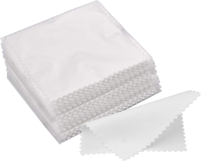 SEVENWELL 50pcs Jewelry Cleaning Cloth White Polishing Cloth for Sterling Silver Gold Platinum Small Silver Polish 8x8cm