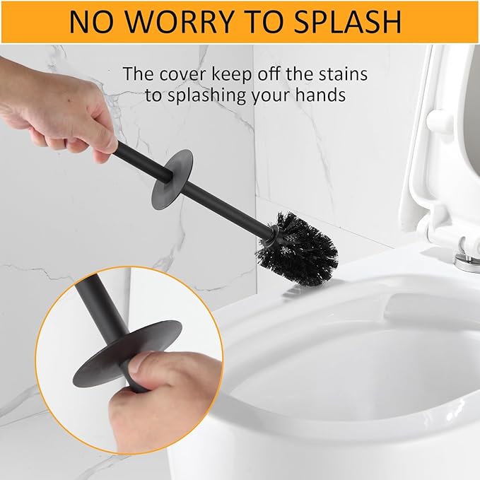 BGL Standing Toilet Brush and Holder Brushed Gold Aluminium Toilet Bowl Cleaner Brush and Holder for Bathroom Storage and Organization, Square Design Sturdy and Space Saving