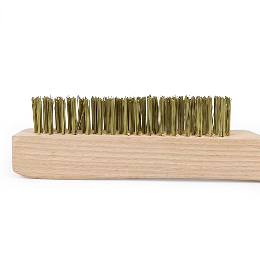 MAXMAN Brass Brush, Heavy Duty Brass Wire Brush Set 2Pcs, Metal Brush, Wire Brushes for Cleaning Rust with 10" Curved Beechwood Handle