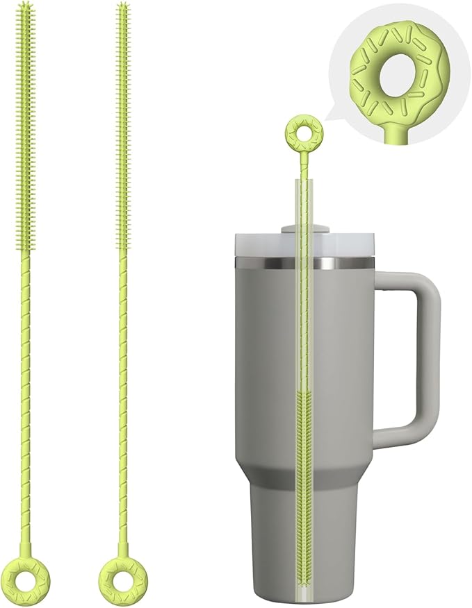 2 Pcs Silicone Straw Cleaner Brush, Extra Long Cleaning Brushes for Straws, 6mm&9mm, Green