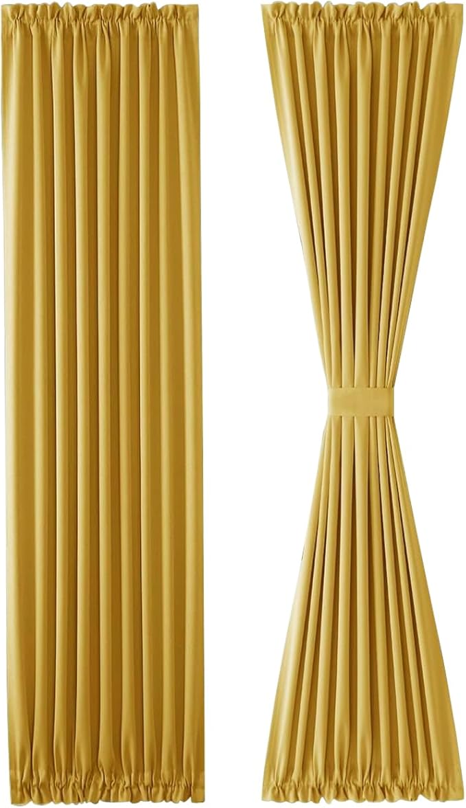 DWCN French Door Curtains – Rod Pocket Thermal Blackout Curtain for Doors with Glass Window, Kitchen and Patio Doors for Privacy, 25 X 72 Inches Long, 1 Curtain Panel with Tieback, Yellow