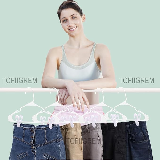 White Hanger Clips 60 Pack, Multi-Purpose Plastic Hangers Clips Perfect for Plastic Velvet Hangers, Clothes Pins Finger Clip for Skirt Pants
