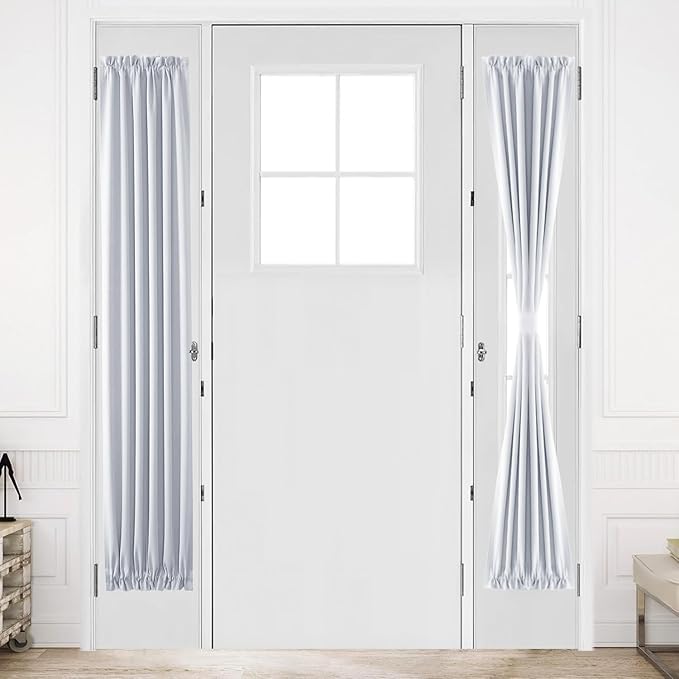 DWCN French Door Curtains – Rod Pocket Thermal Curtain for Doors with Glass Window, Kitchen and Patio Doors for Privacy, 12 X 72 Inches Long, 1 Curtain Panel with Tieback, Greyish White