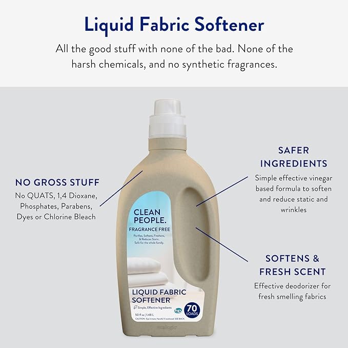 The Clean People Liquid Fabric Softener - Softens & Removes Static Cling - Vegan (100 Fl Oz, Fragrance Free)