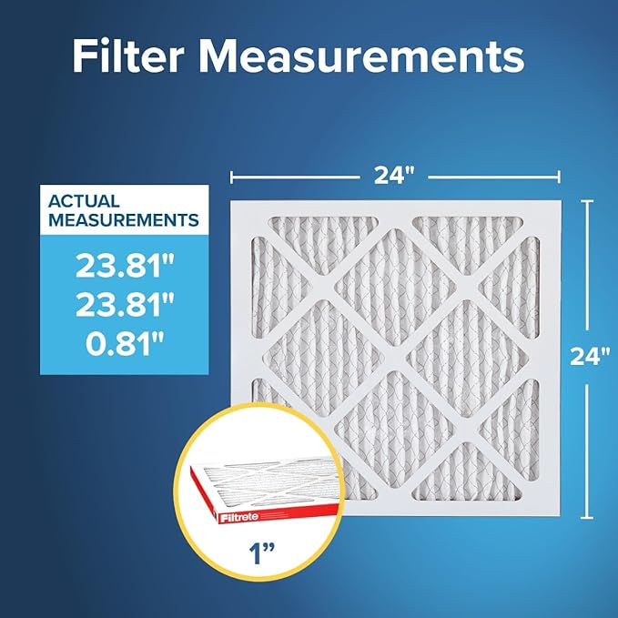 Filtrete 24x24x1 AC Furnace Air Filter, MERV 11, MPR 1000, Micro Allergen Defense, 3-Month Pleated 1-Inch Electrostatic Air Cleaning Filter, 4 Pack (Actual Size 4-Pack 23.69x23.69x0.81 in)