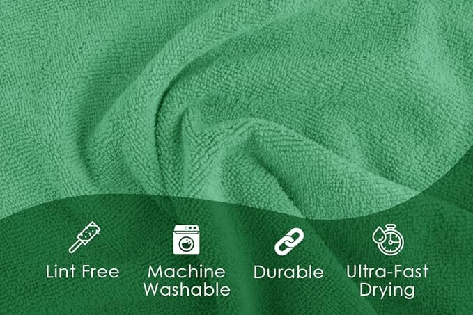Avalon Towels Microfiber Absorbent Bar Towels, Rags for House Cleaning, Lint Free, Reusable and Washable (Green Value Pack of 48)