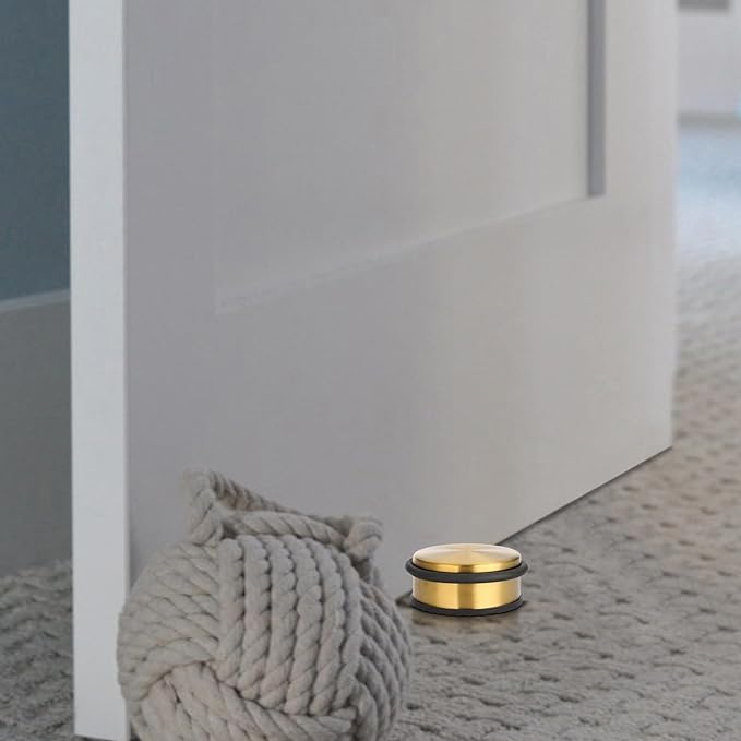 Sumnacon Heavy Duty Floor Door Stopper No Drill, Durability Stainless Steel Door Stops with Anti-Skid Rubber - Contemporary Decorative Safety Doorstop for Home Office Commercial Industrial,Gold
