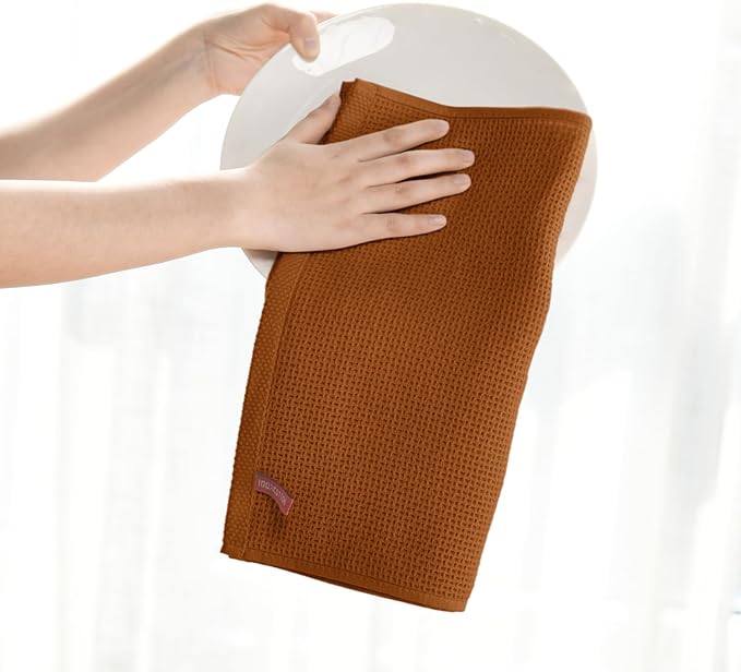Artoid Mode 100% Cotton Caramel Waffle Weave Kitchen Dish Cloths, 12x12 Inch Ultra Soft Absorbent Quick Drying Kitchen Dish Towels Set of 6