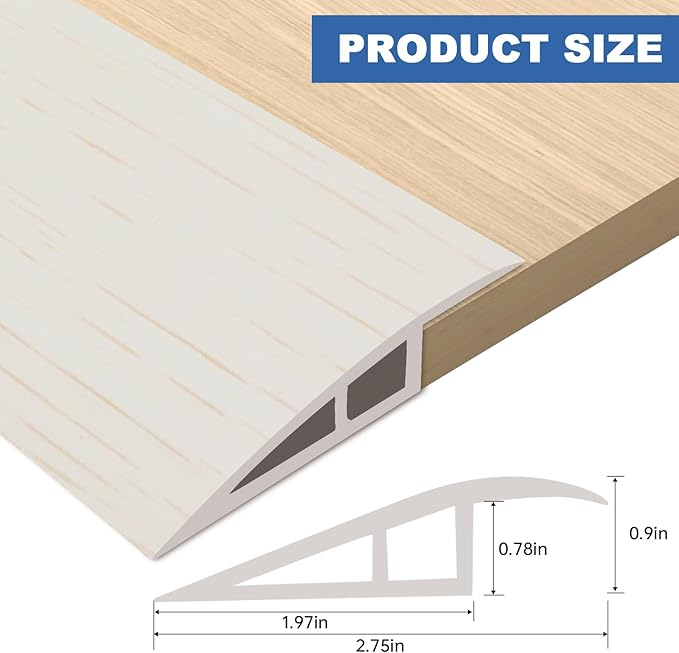 Vinyl Door Threshold Flooring Transition Strip Self Adhesive Carpet Edging Strip for Laminate Doorway Edge Threshold from 3/5" to 4/5" (Beige Wood Grain, 6.6 Ft)