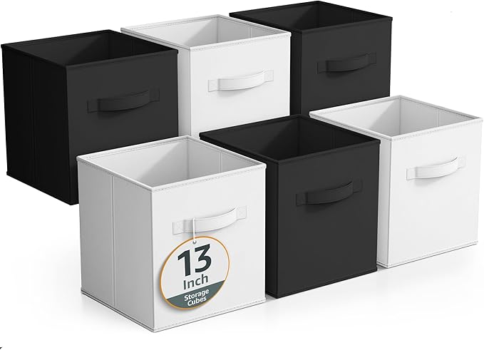 Sorbus Fabric Storage Cubes - 6 Foldable Storage Bins for Organizing Pantry, Cubbies, Toy Box - Clothes Storage & Closet Organizer - 13 Inch Collapsible Cube Baskets for Shelves with Handle
