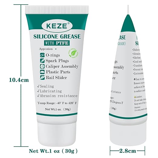 KEZE Silicone Grease Automotive PTFE Lubricant Sliding Glass Door Grease Tube 92003 Lube for Plumbing Faucet O Rings Plastic Parts Water Filter Window Track Rail 1 oz 2-Tube