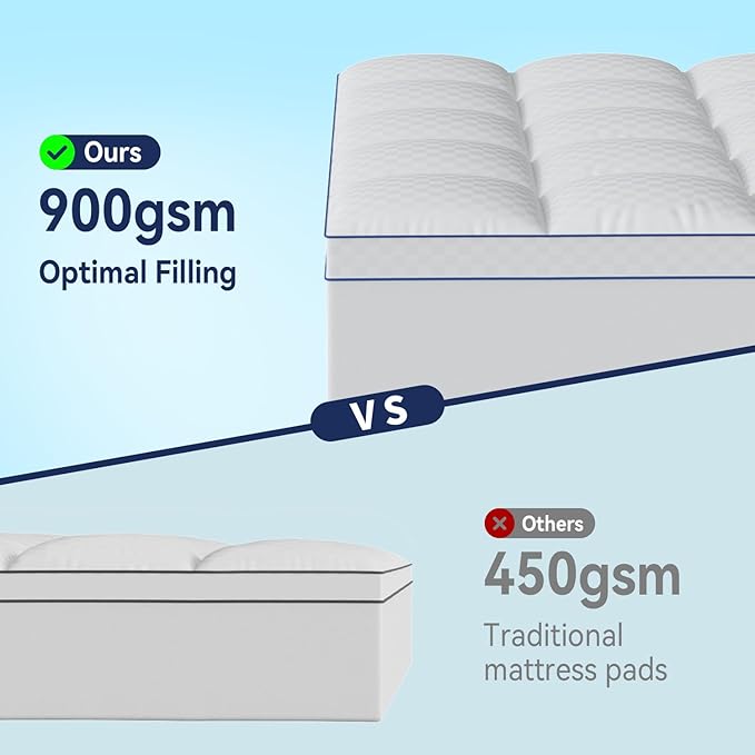 King Mattress Topper Extra Thick Pillowtop Cooling Mattress Topper Plush Mattress Pad Cover Protector with 8-21 Inch Deep Pocket 3D Snow Down Alternative Fill