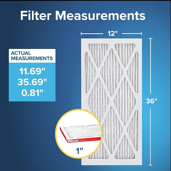 Filtrete 12x36x1 AC Furnace Air Filter, MERV 11, MPR 1000, Micro Allergen Defense, 3-Month Pleated 1-Inch Electrostatic Air Cleaning Filter, 4 Pack (Actual Size 11.69 x 35.69 x 0.81 in)