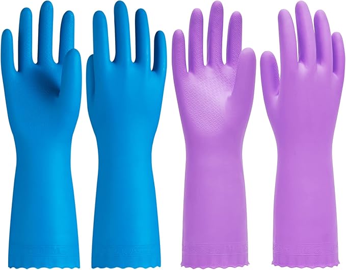 PACIFIC PPE 2 Pairs Dishwashing Cleaning Gloves with Latex free, Cotton lining, Kitchen Gloves (Purple+Blue, Large)