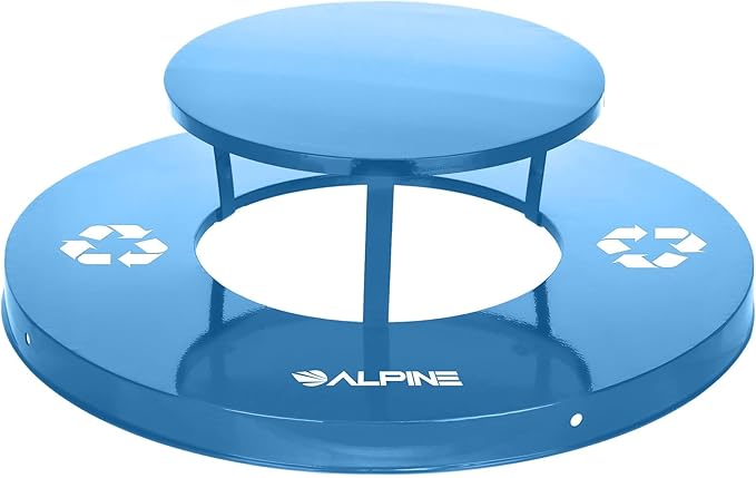Alpine Outdoor Metal Waste Receptacle Rain Bonnet Lid - Heavy Duty Commercial Trash Can Receptacle Cover - Perfect Companion for 38-Gallon Garbage Can (Blue)