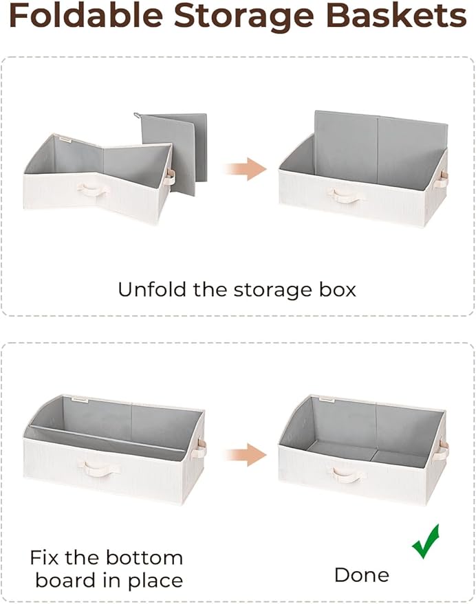 StorageWorks Closet Storage Bins, Trapezoid Organizer Box for Shelves, Fabric Clothes Bin, Foldable Organizing Baskets with Handles, Large, Mixing of Beige, White & Ivory, 3-Pack