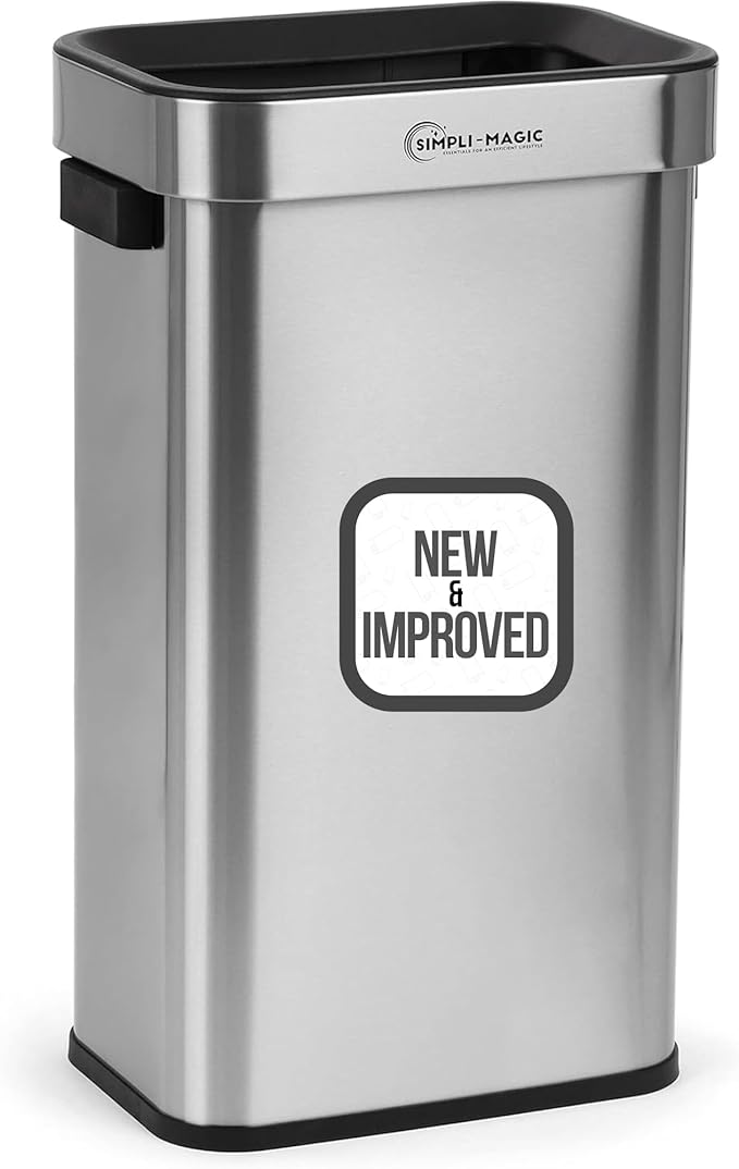 Simpli-Magic 18.5 Gallon (70L) Open Top Trash Can – Rectangular Commercial Trash Can – Smudge-Resistant, Easy to Clean, Non-Skid Base, Brushed Stainless Steel