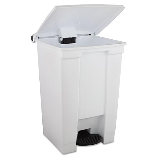 Rubbermaid Commercial Products Step-On Trash Can with Lid 12-Gallon White Hands-Free Sanitary Use Garbage Can for Medical Waste in Hospitals/Lab/Emergency/Patient Rooms