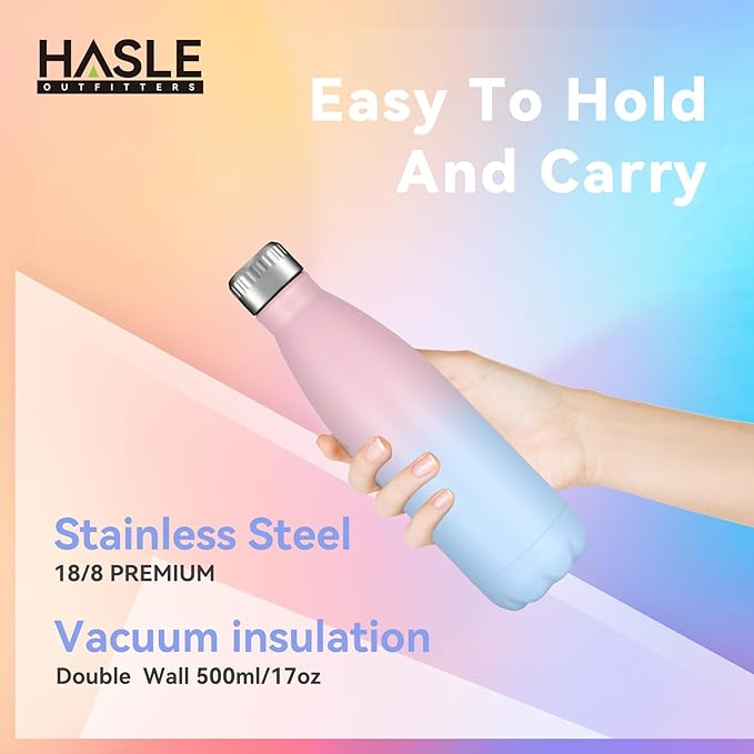 HASLE OUTFITTERS 17oz Stainless Steel Water Bottles Bulk, Vacuum Insulated Water Bottles Double Walled Reusable Metal Sports Water Bottles Keep Drinks Hot and Cold, Pink Blue, 8Packs
