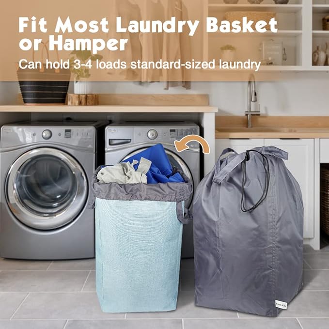 Washable Travel Laundry Bag with Handles and Drawstring, Heavy Duty Large Enough to Hold 3 Loads of Laundry, Fit a Laundry Basket or Clothes Hamper, 27.5x34.5 in,Grey and Black