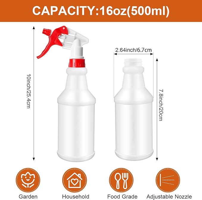 Eccliy 12 Pcs 16 Oz Plastic Spray Bottle, Adjustable Empty Reusable Sprayer for Cleaning, Planting, Water, Bathroom and Kitchen, BBQ, Commercial and Residential(Red,Original)