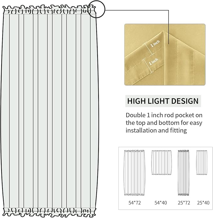 DWCN French Door Curtains – Rod Pocket Thermal Blackout Curtain for Doors with Glass Window, Kitchen and Patio Doors for Privacy, 25 X 40 Inches Long, 1 Curtain Panel with Tieback, Light Yellow