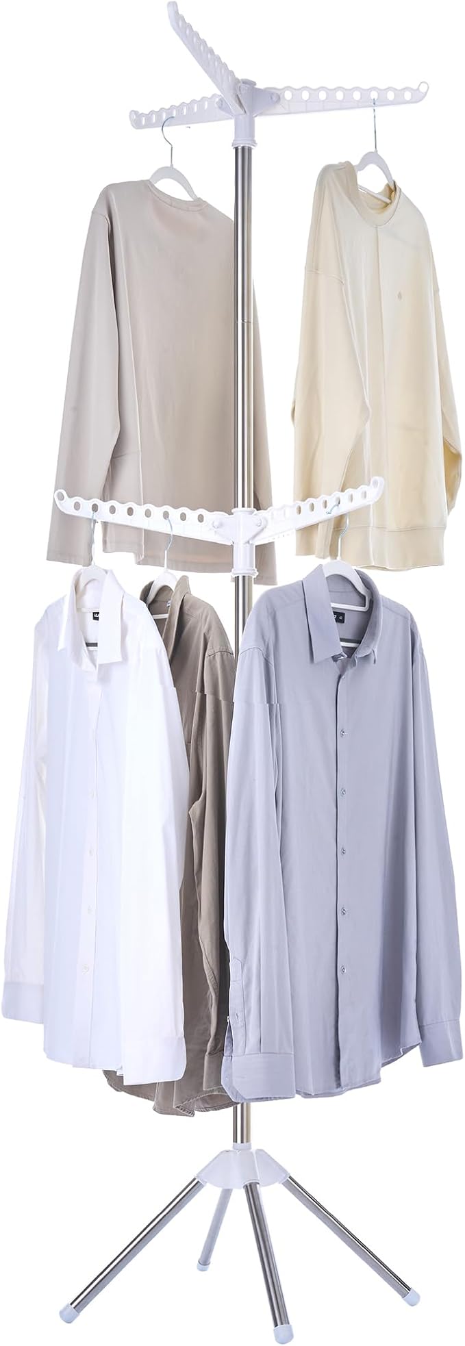 Clothes Drying Rack Foldable, 74.8 inch 2 Tier Laundry Drying Rack with Rotating Clothes Rail for 54 Pieces of Clothes, Space Saving, Indoor, Stainless Steel, White and Silver CDR002W01