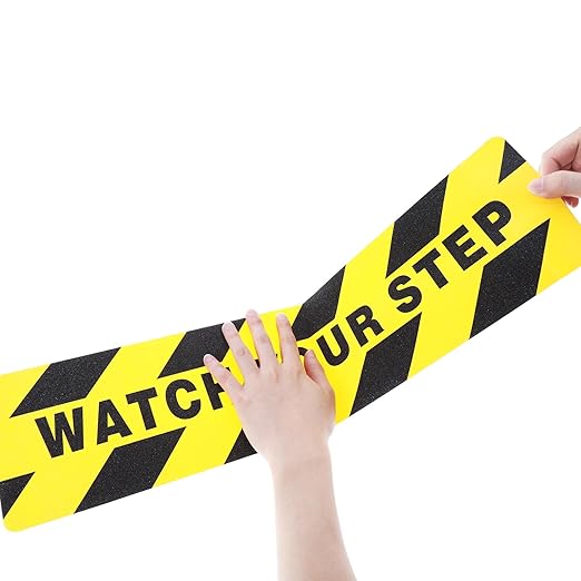 Boao 12 Pieces Watch Your Step Stickers Sign 6 x 24 Inch Caution Watch Your Step Floor Decals Warning Sticker Adhesive Tape Anti Slip Abrasive Tape for Workplace Safety Wet Floor Caution