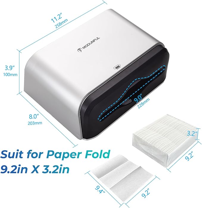Trifold Hand Towel Dispenser for Bathroom - C Fold Paper Towel Dispenser Wall Mount with No-Hole Adhesive Installation, Compact 200 Sheets Large Capacity for Home, Apartment & RV