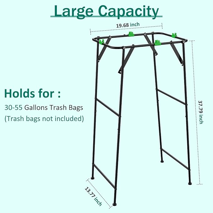 Foldable Trash Bag Holder Stand, Garden Garbage Bag Holder Frame Holds 30-55 Gallon Bags, Portable Leaf Bag Stand for Outdoor Yard Camping Garden Lawn Party Supplies