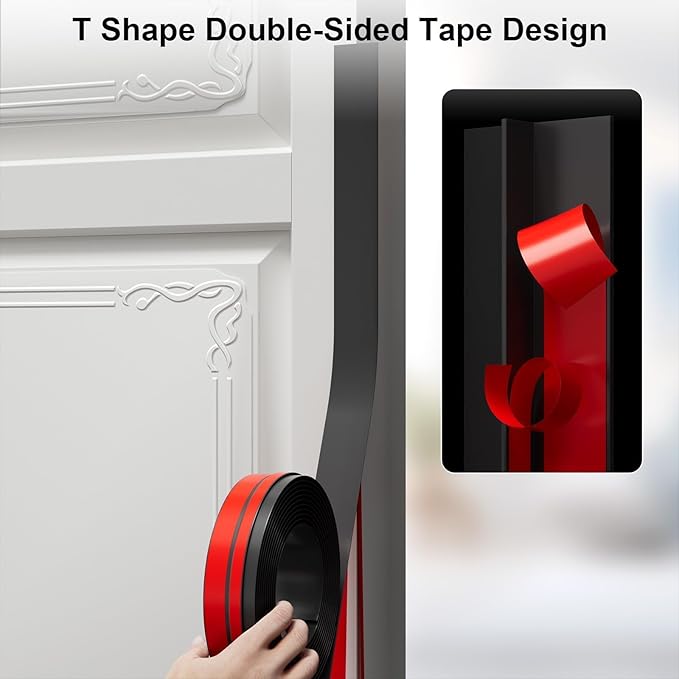 T-Shaped Door Draft Stopper, 1.97 in x 40 Ft Silicone Seal Strip for Windows Gaps, Weather Stripping Seal Strip Shower Sweep, Black