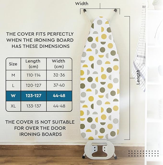Encasa XO Ironing Board Cover and Pad 49"x18" - Thick 3mm Felt Padding, Drawstring Tightening & Lock, Easy Fit, Scorch & Stain Resistant, Fits Wide Ironing Board - Green Leaflet