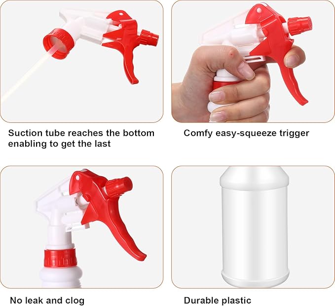 Eccliy 12 Pcs 16 Oz Plastic Spray Bottle, Adjustable Empty Reusable Sprayer for Cleaning, Planting, Water, Bathroom and Kitchen, BBQ, Commercial and Residential(Red,Original)