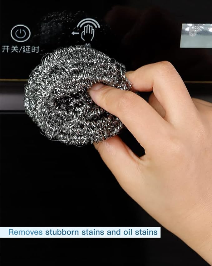 12Pcs Steel Wool Scrubber Pads for Cleaning Dishes, Pans, Pots, Ovens, Grills, Sinks - Stainless Steel Scrubbers for Kitchen, 12 Pack